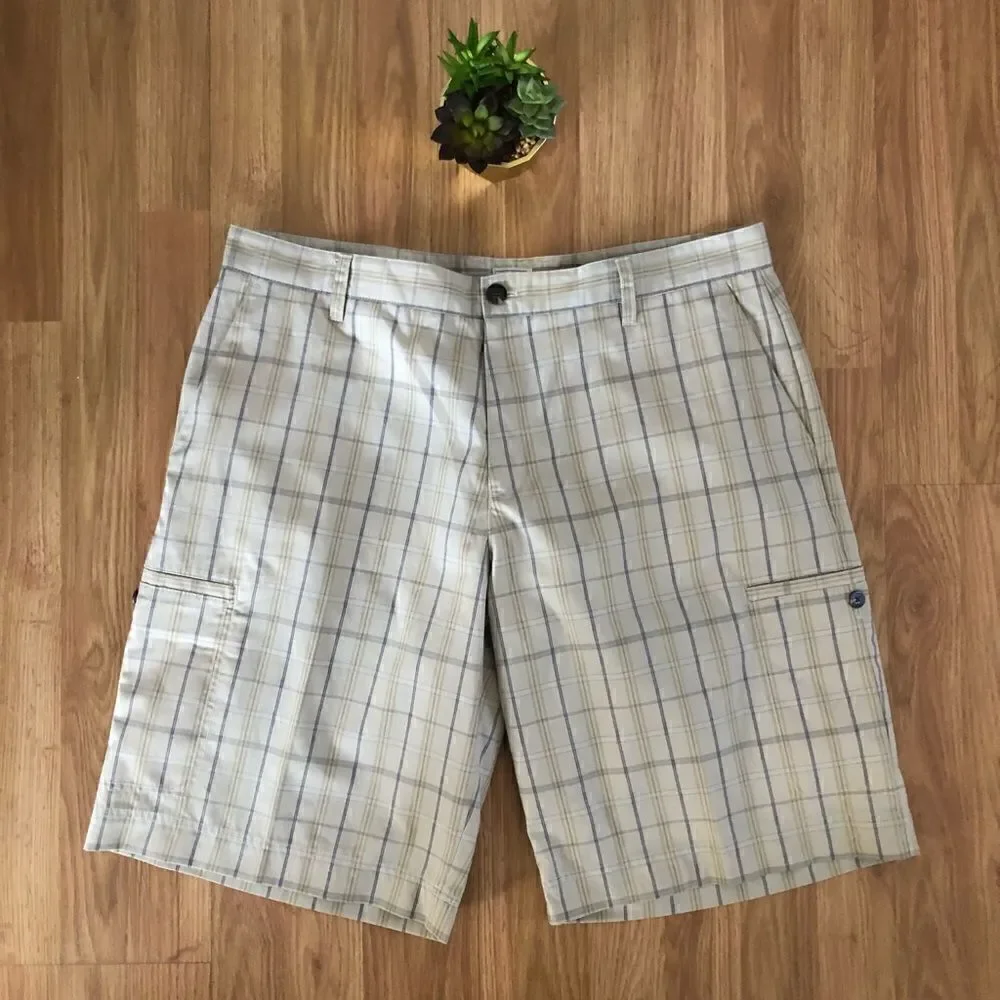ADIDAS Tan Plaid Chino Flat Front Shorts